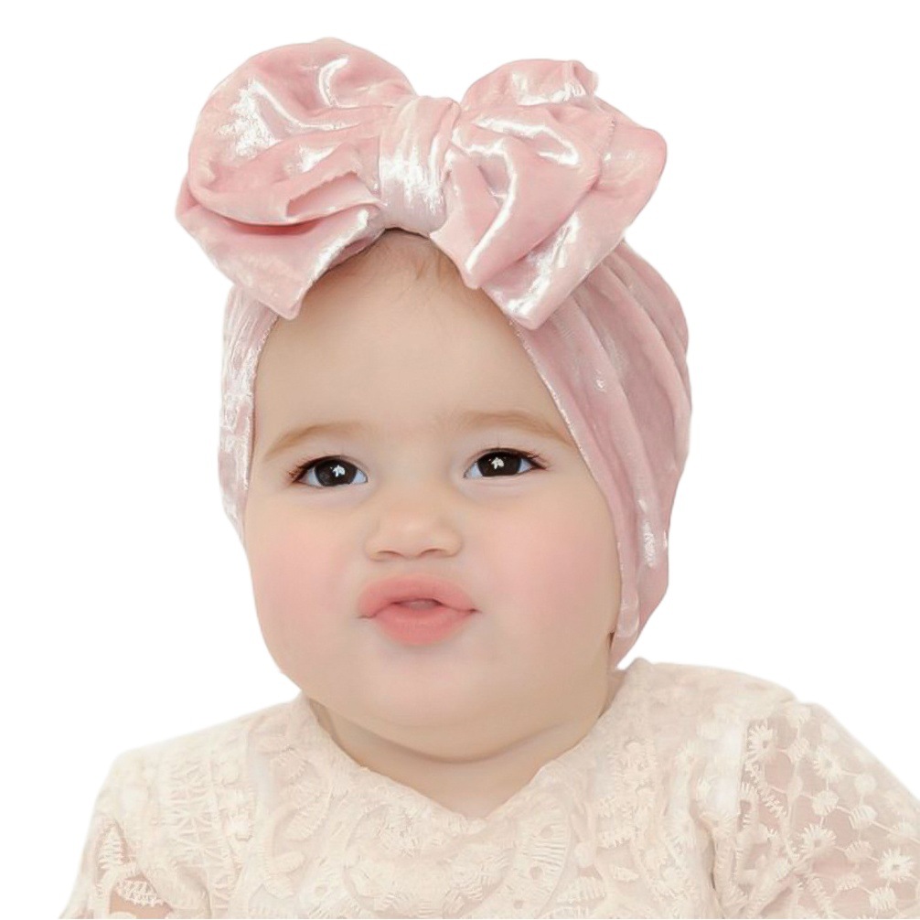 European and American autumn new baby golden velvet bow hat children warm delicate hat baby hat
