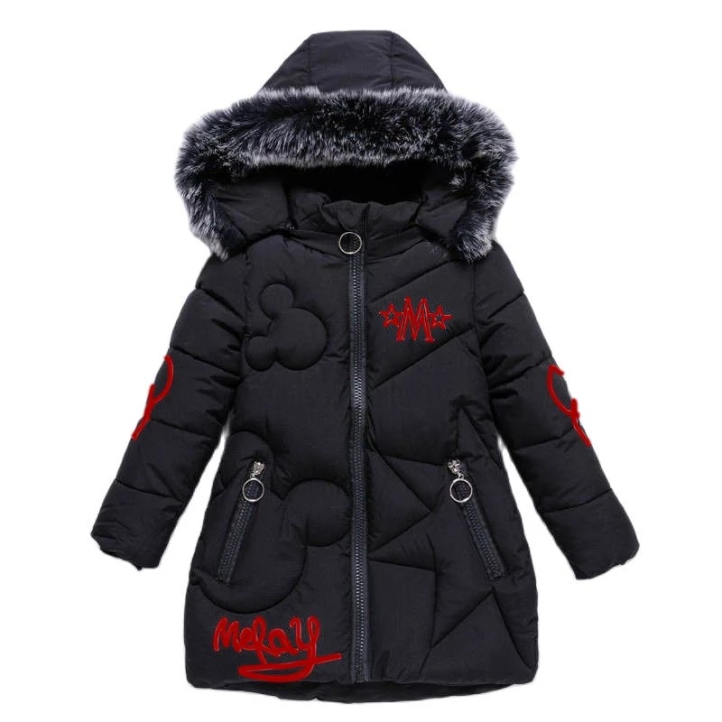 Picture of Winter New girls' cotton-padded coat Korean style medium and large children's mid-length thickened down cotton large fur collar cotton-padded coat