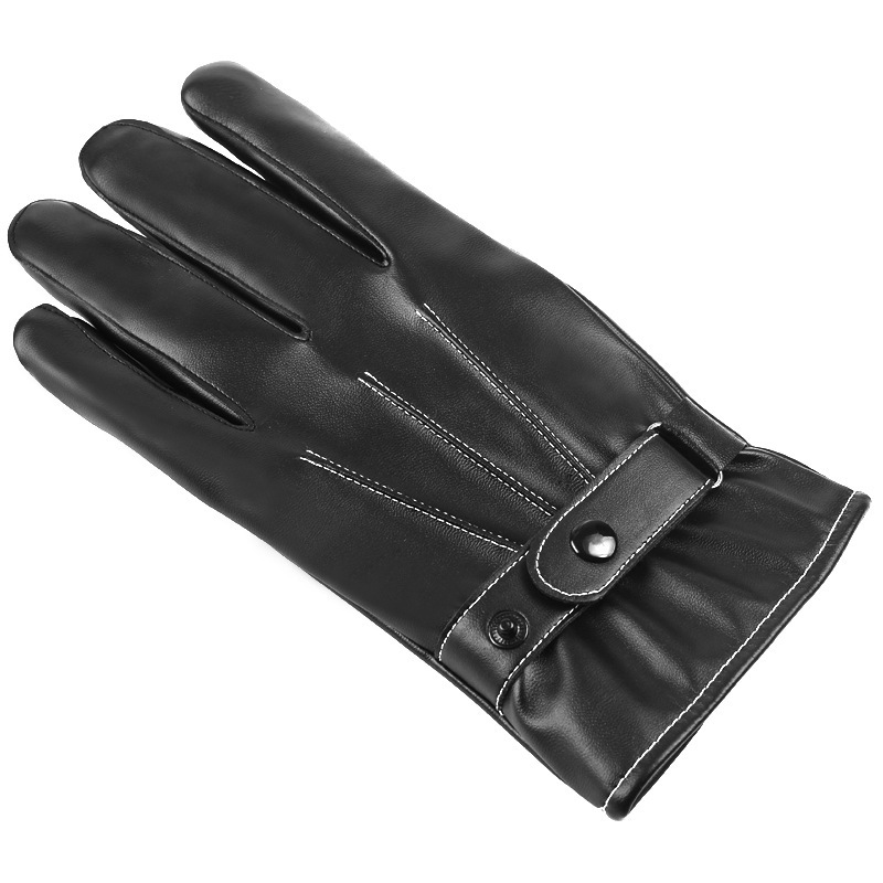 Autumn and Winter Fleece-Lined Warm Touchscreen Windproof Cold-Resistant Cycling Outdoor Driving Motorcycle Pu Leather Gloves for Men with Free Gift Cross-Border
