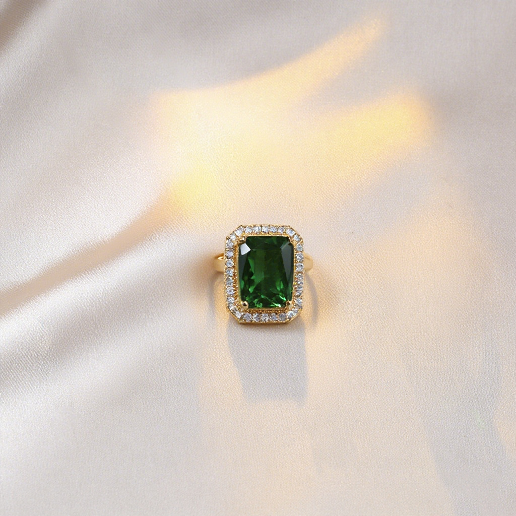 Picture of Emerald Pendant Necklace Women's All-match High-end Jewelry suit Women's Three-piece Set Earrings Ring Jewelry