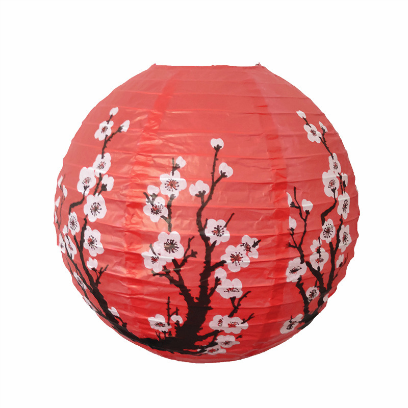Picture of Chinese style plum blossom lantern Spring Festival restaurant hotel antique decorative folding paper lantern manufacturers supply round lampshade