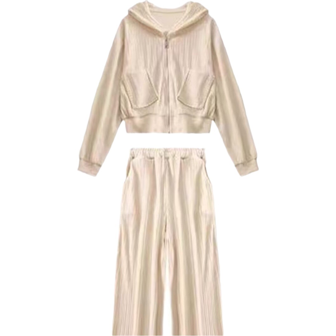 2024 autumn new women's clothing Chanel style high-grade slimming salt hooded sweater wide-leg pants two-piece suit OL