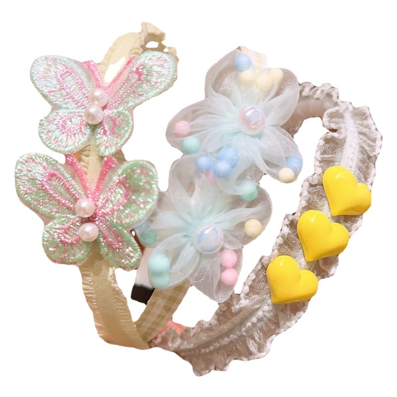 Children's Flower Headband Headwear Bow Toothed Non-Slip Hair Brewing Artifact Headband Girl's Cute Hollow Hair Accessories