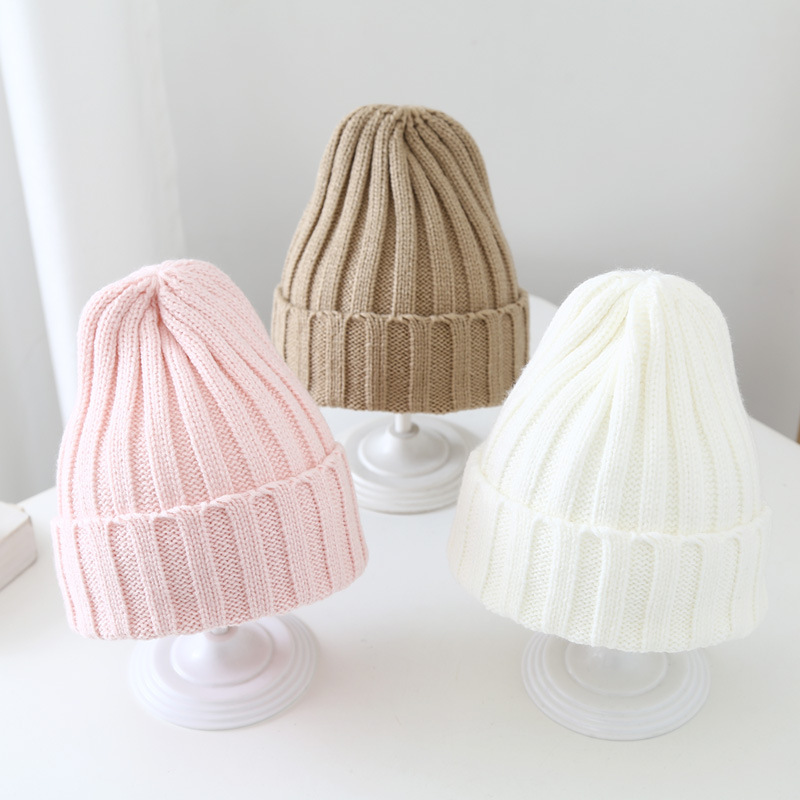 Autumn Children's Knitted Solid Color Hat Candy Color Baby Children Boys and Girls Warm Pullover Wool Hat Autumn and Winter