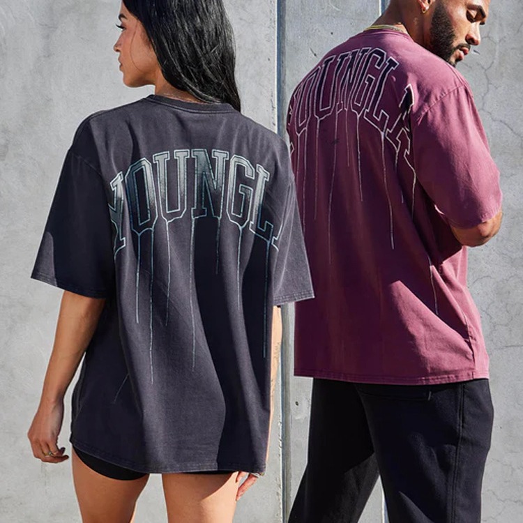 YOUNGLA Women's Oversized T-shirt Cotton Round Neck Loose Short Sleeve Casual All-match Gym Sports 240 Fabric