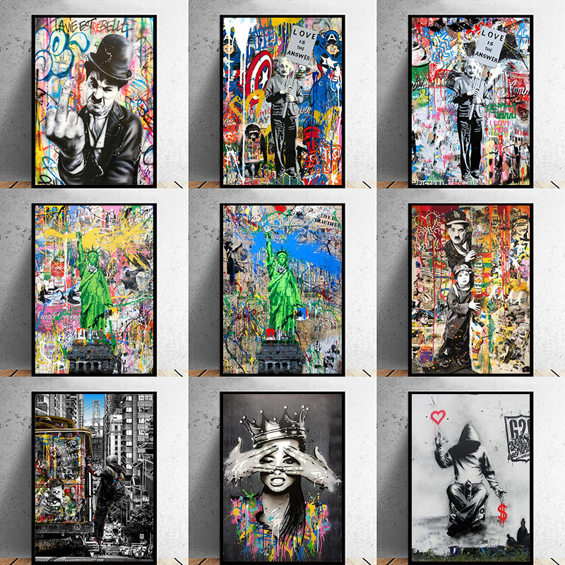 Banks Street Graffiti Art Statue of Liberty Canvas Painting Poster Wall Art Modern Decorative Painting