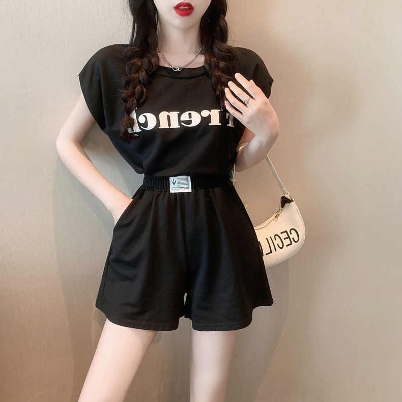 Picture of Fashion Internet Celebrity Street Suit for Women, Salty or Sweet, Summer Sports Style Backless Top + Wide-Leg Shorts Two-Piece Set