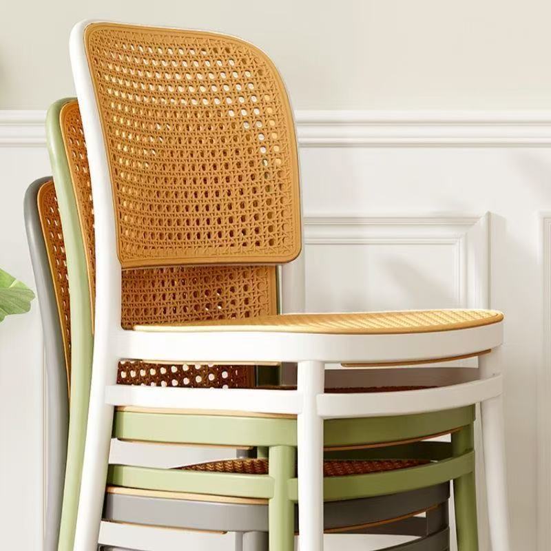Plastic rattan chair, stacked backrest chair, commercial outdoor household Internet celebrity dining chair, leisure table and chairs, small apartment