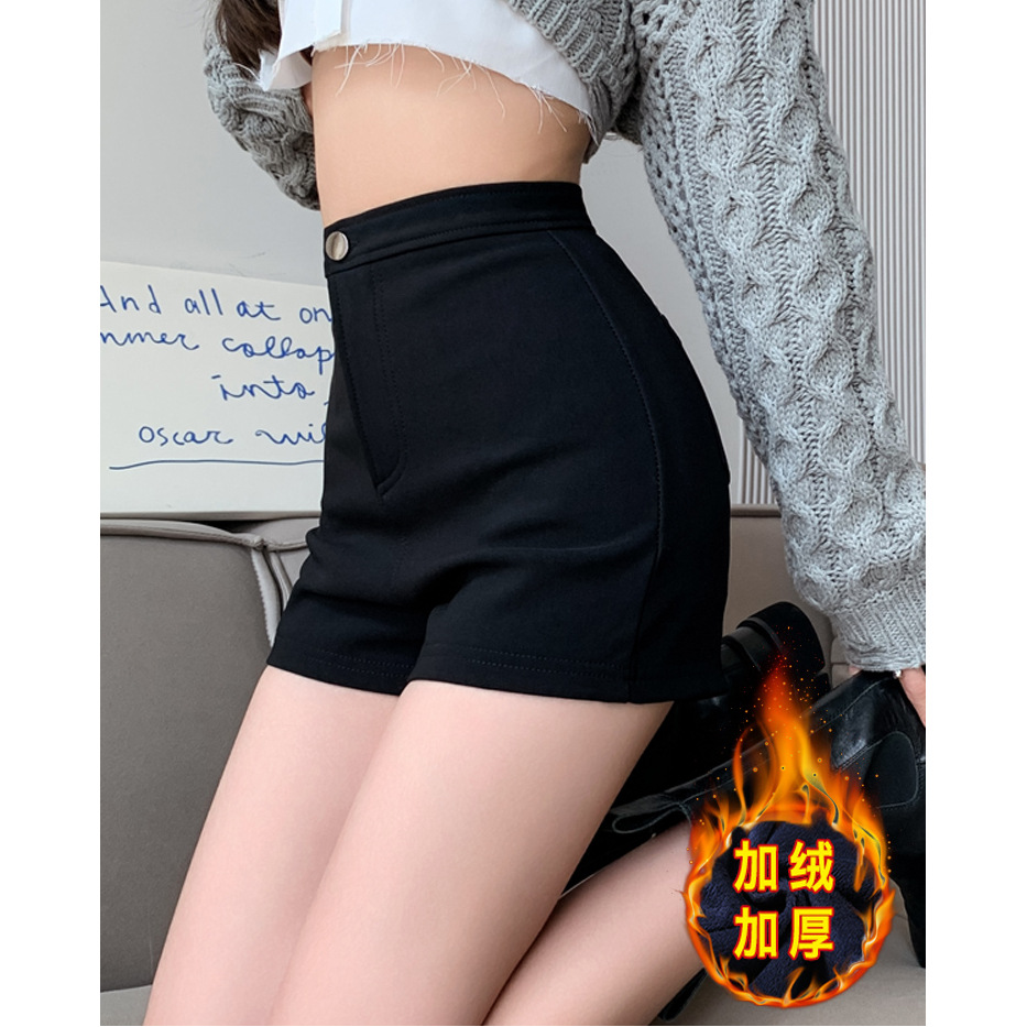 Picture of fleece-lined Thickened High Waist Elastic Casual Shorts Women's 2023 Autumn and Winter Spice Girls Slim-fit Slimming A- shaped Pants Hot Pants