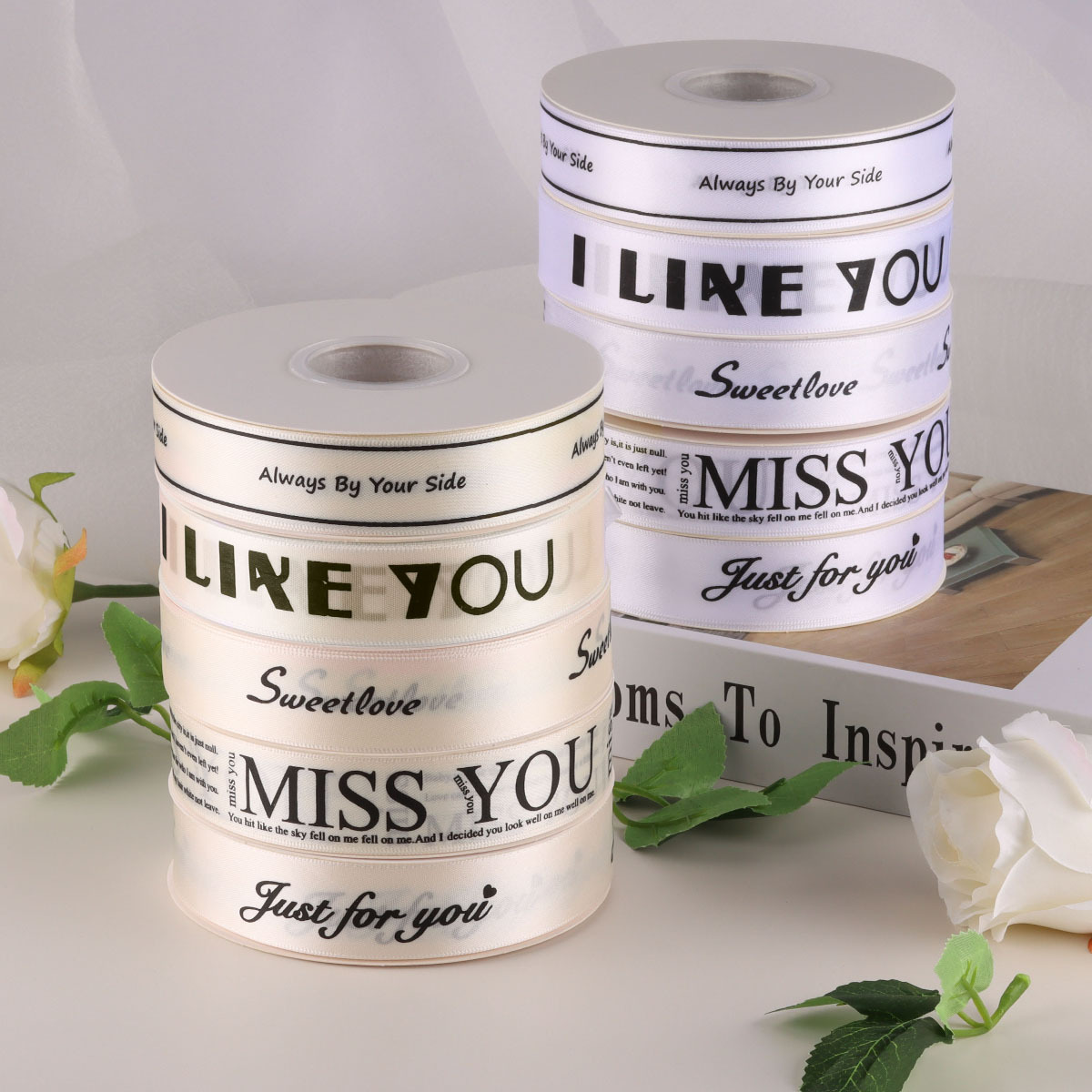 2.5CM fresh bouquet packaging ribbon letter florist shop ribbon material wholesale cake box strap custom logo
