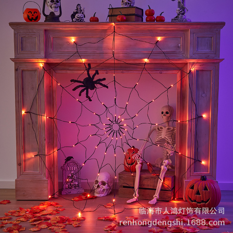 Picture of Led String Lights Spider Web Lights Halloween String Lights Decorative Lights Halloween Props Atmosphere Lights Halloween Remote Control Lanterns