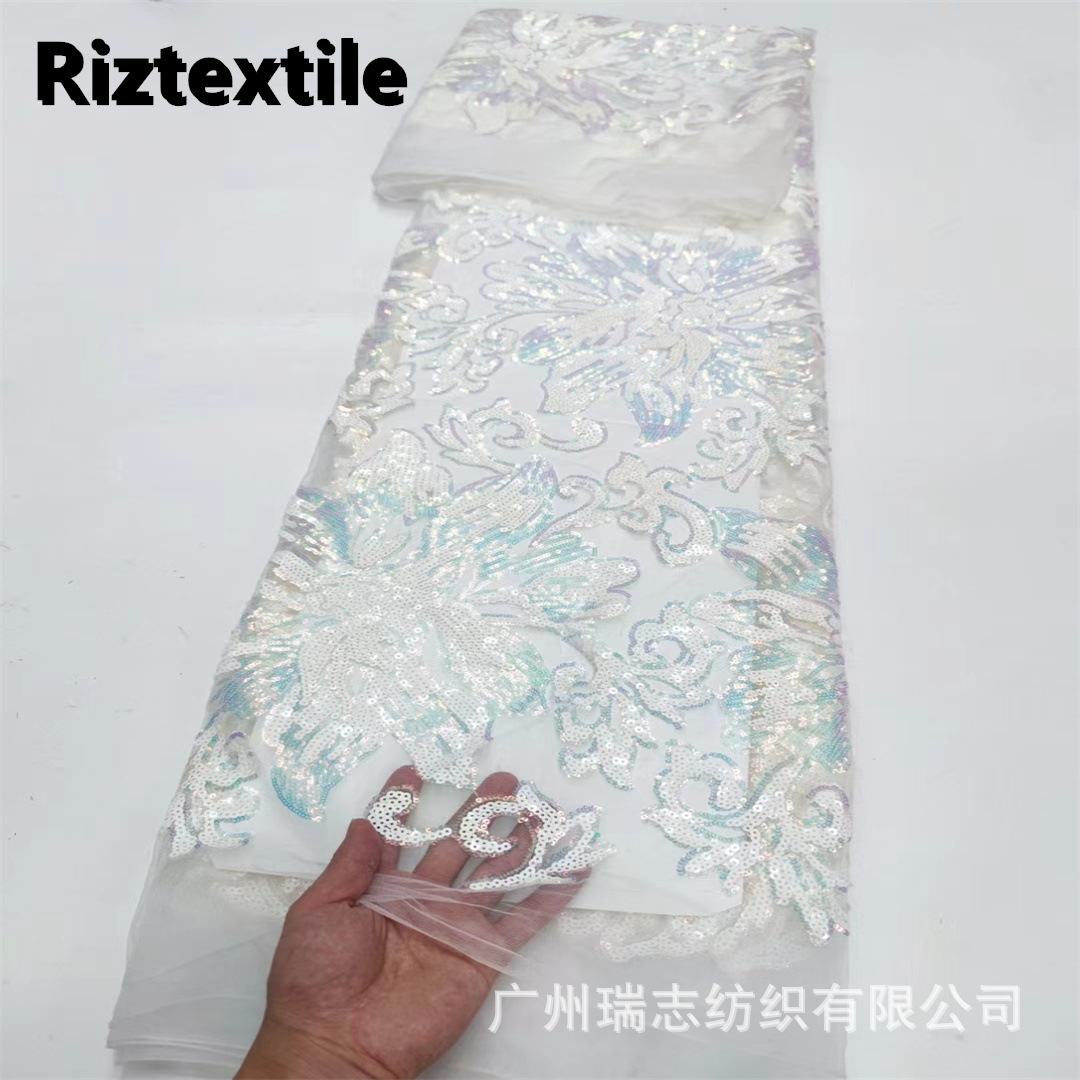 Picture of European and American Style Fantasy Film Large Flower Sequin Fabric Fashion Stage Performance Clothing African Banquet Dress Evening Wear Fabric