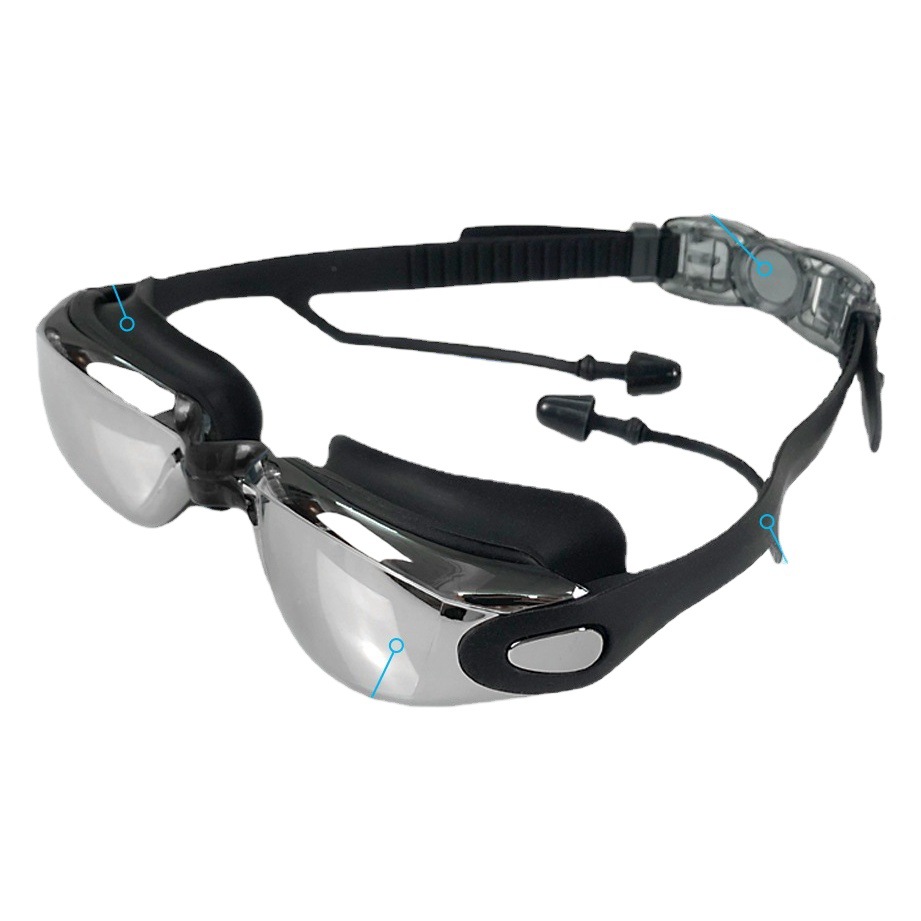 Picture of Swimming Goggles HD Waterproof Anti-fog Large Frame Unisex Adult Universal Electroplated Myopia Swimming Glasses Swimming Cap Set