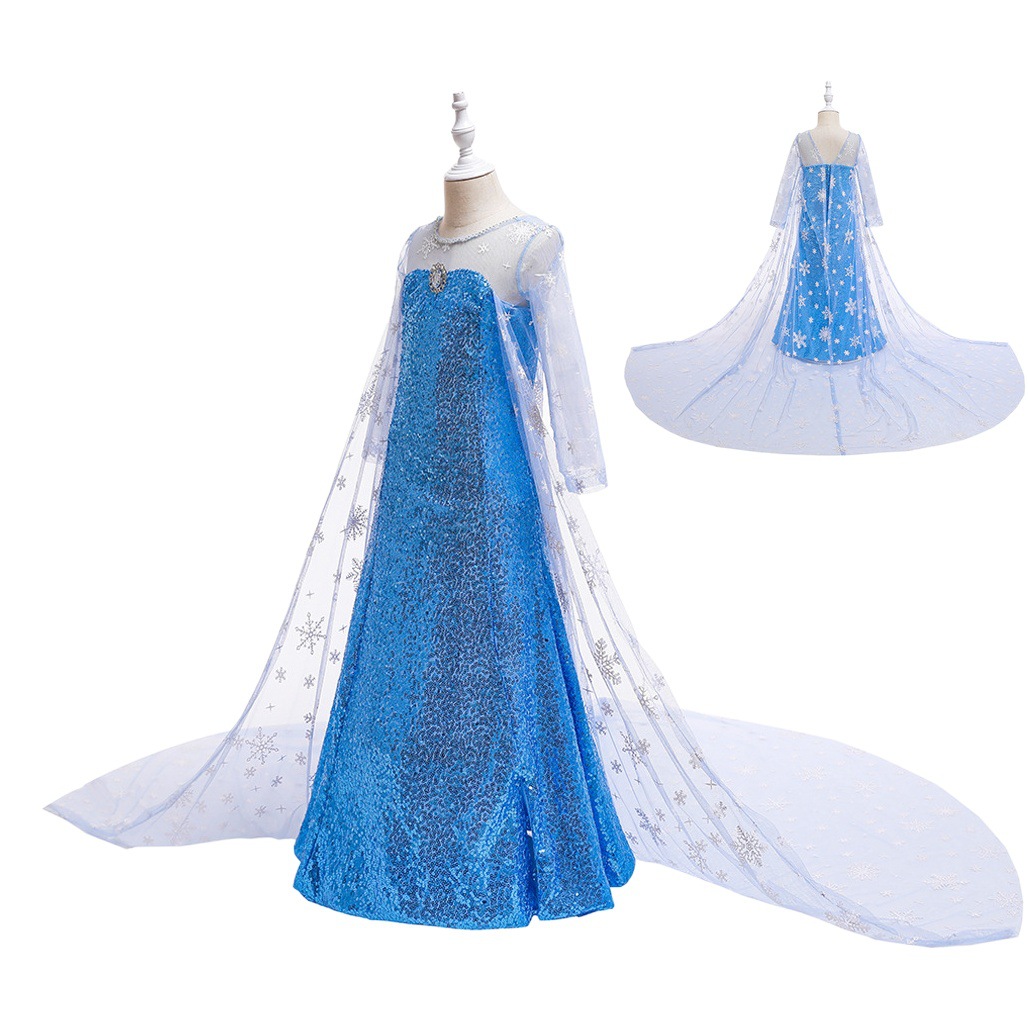 Girls Spring and Autumn Frozen Elsa Children's Dress Princess Dress Sequin Elsa Halloween Cosplay