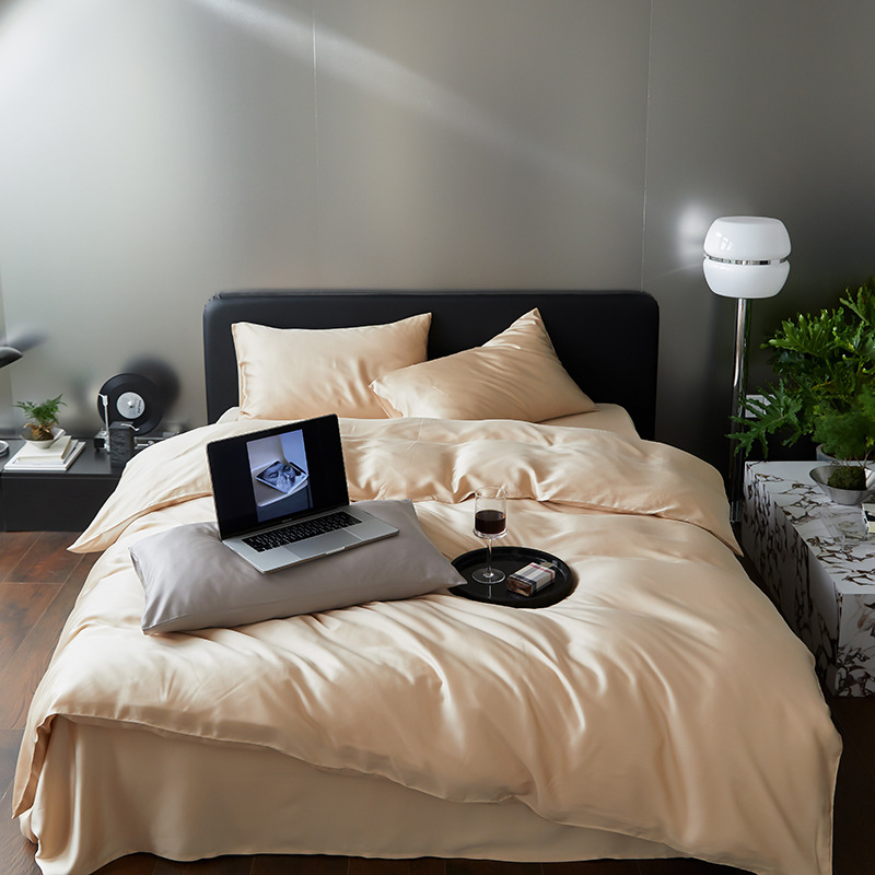 Picture of High-end double-spell Class A Lanjing Tencel four-piece set summer naked sleep cool feeling bed sheet quilt cover solid color Tencel cotton 4
