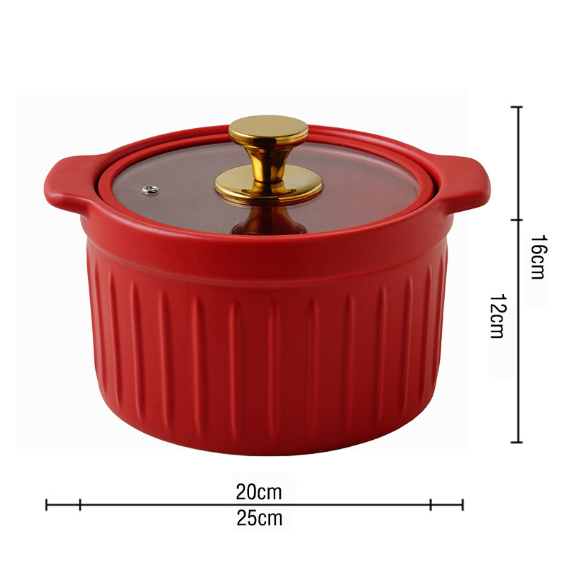 Picture of A generation of hair color glaze ceramic small casserole with glass lid light luxury simple high temperature resistant open flame home stew pot wholesale
