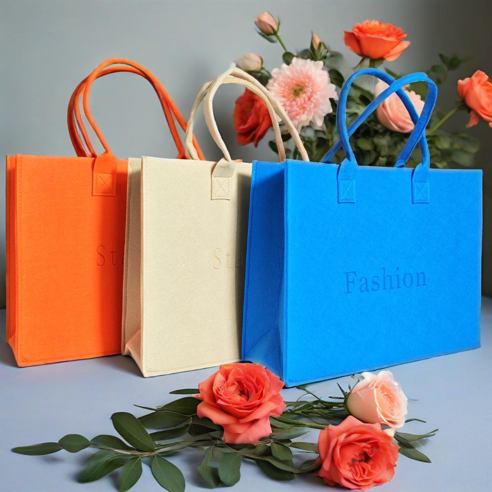 Picture of Solid Color Printed Felt Bag, Simple and Fashionable Felt Handbag, Student Tutoring Bag, Shopping Bag, High-End Tote Bag