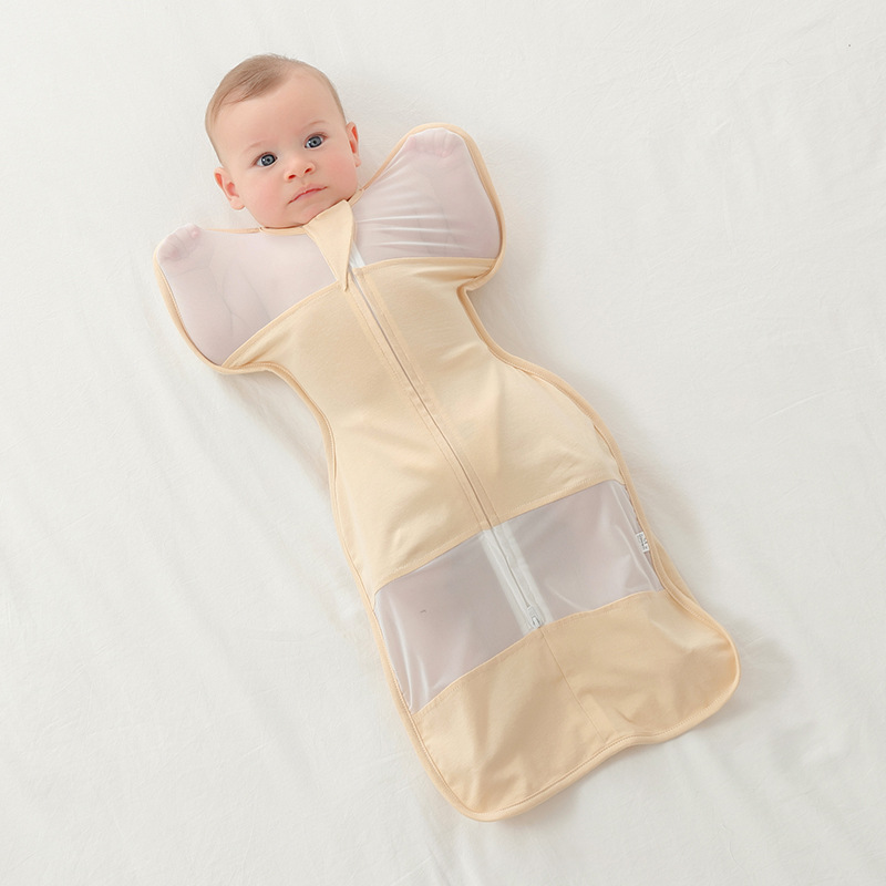 Newborn Baby Surrender Anti-Scare Sleeping Bag Cotton Summer Breathable Mesh Thin Baby Sleeping Swaddling Anti-kick Quilt