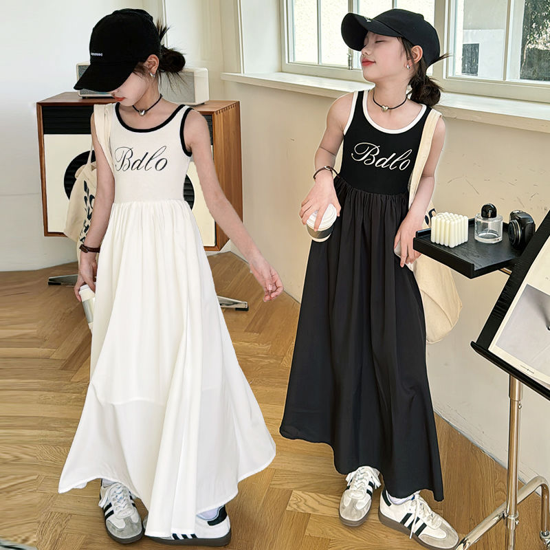 Girls' Vest Dress Internet Popular Spring and Summer New Arrival CUHK Children's Stylish Sleeveless Slip Skirt Little Girl's Long Skirt