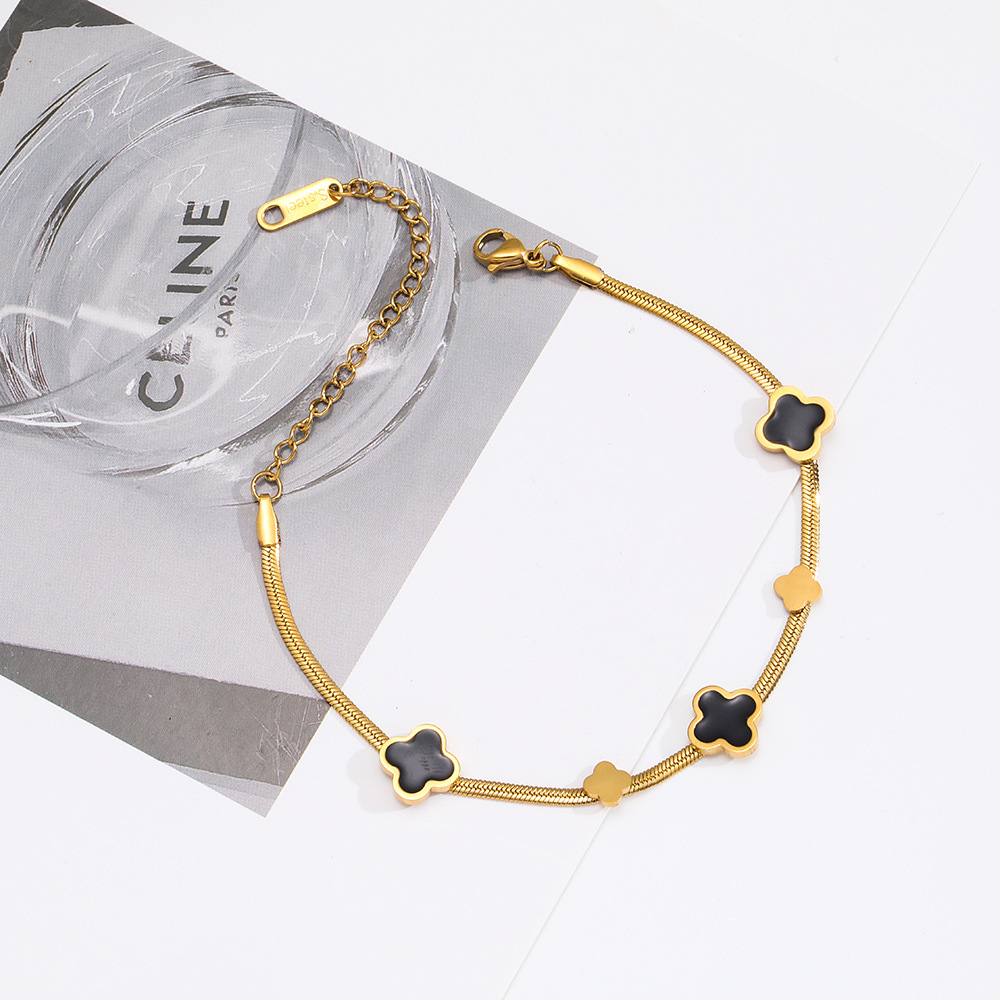 Titanium Steel Bracelet Women's Simple All-match Color-free Four-leaf Flower Bracelet Niche High-end Titanium Steel Bracelet Couple Bracelet
