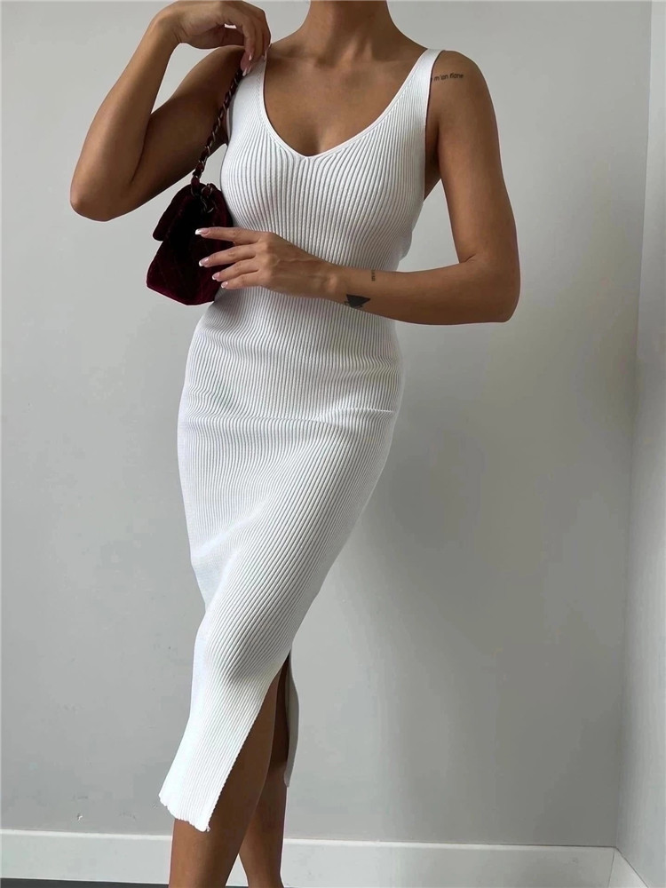 Summer New Independent Station Wish Amazon Simple Color Sleeveless Round Neck Hip-Covering Pit Strip Party Dress