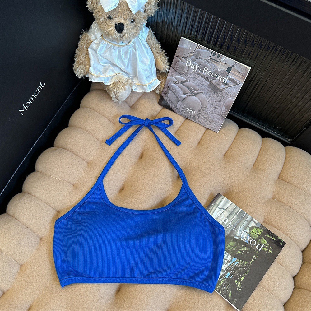 Picture of With Chest Pad Short Hanging Neck Strap Vest Underwear Women's Hot Girl Beautiful Back Wrap Chest Sexy Tube Top with Base