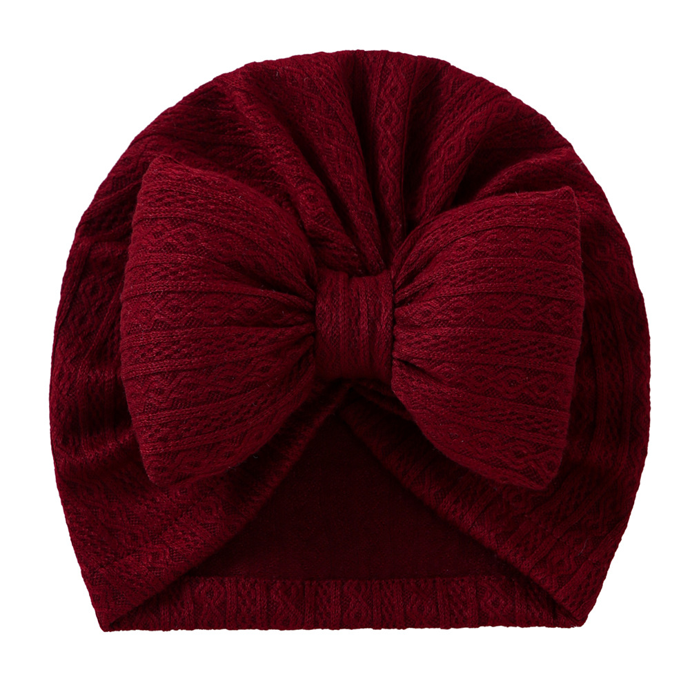 Picture of European and American New Baby Knitted Cotton-Filled Large Bow Kidsren's Pullover Hat Boat Hat Baby Turban Hat Ins Cross-Border