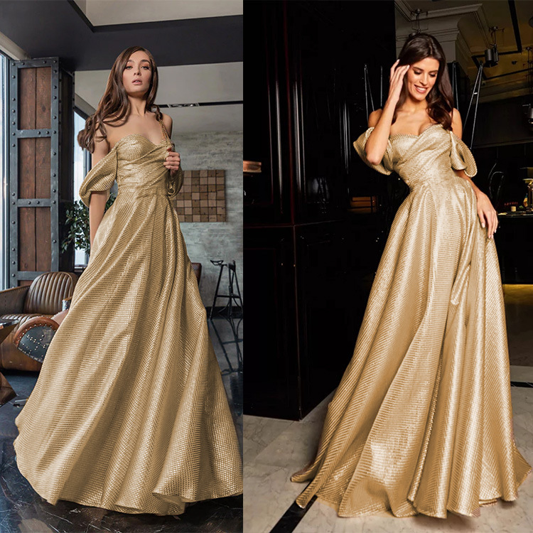 Picture of Champagne-Colored High-End Dress Champagne Colorful High-End Women's High-End Off-Shoulder Tube Top Evening Dress