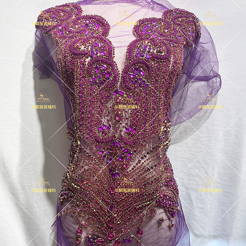 Picture of Hot Selling 18-Color Rhinestone Beading Xiuhe Clothing Applique Mesh Embroider Evening Dress Cutting Patch Cross-Border Wedding Accessories
