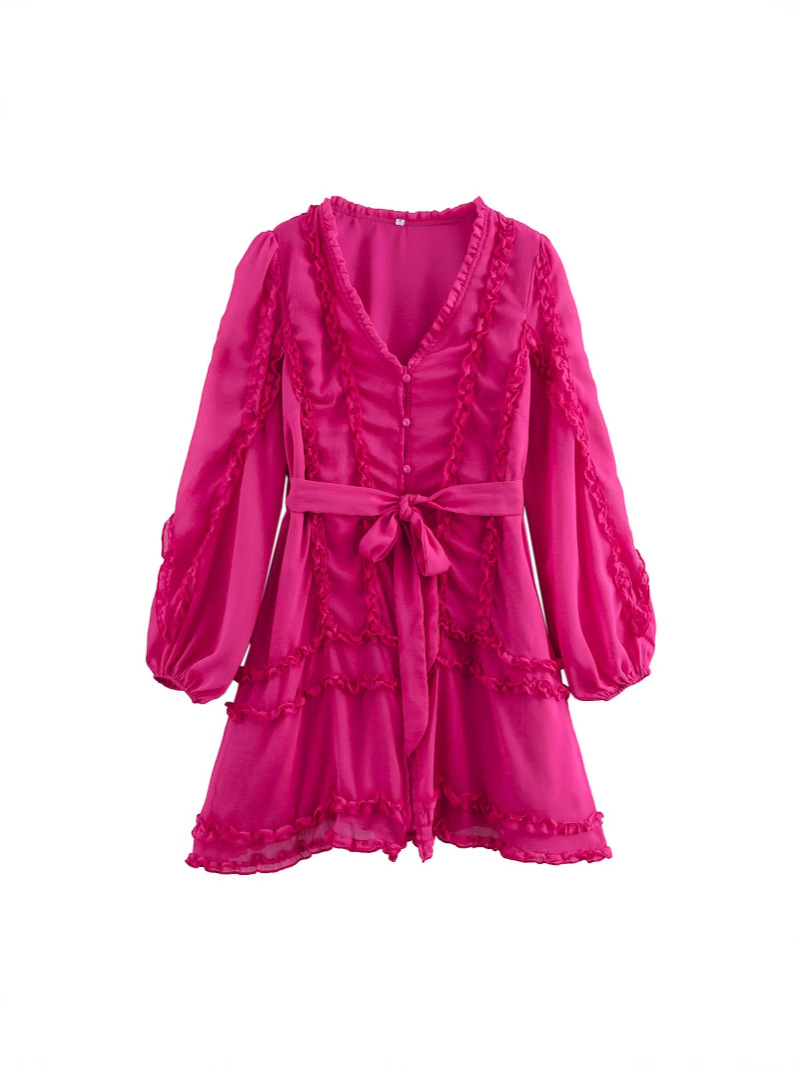 European and American style women's new summer 2025 princess style skirt wine red ruffled stitching seven sleeve dress dress