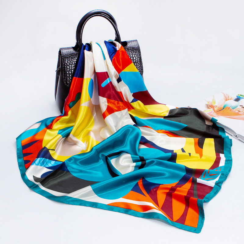 Gift scarves European and American women's large square 2021 spring and autumn silk printing stewardess scarf scarf manufacturers wholesale