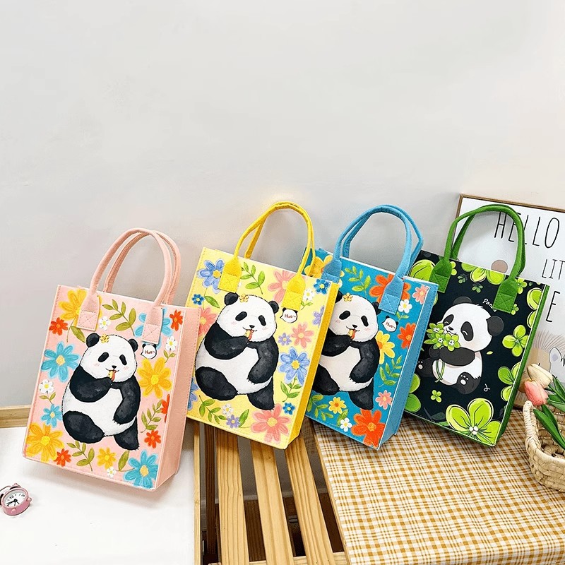 in stock wholesale handbag gift bag panda felt handbag travel high-grade cute printed logo
