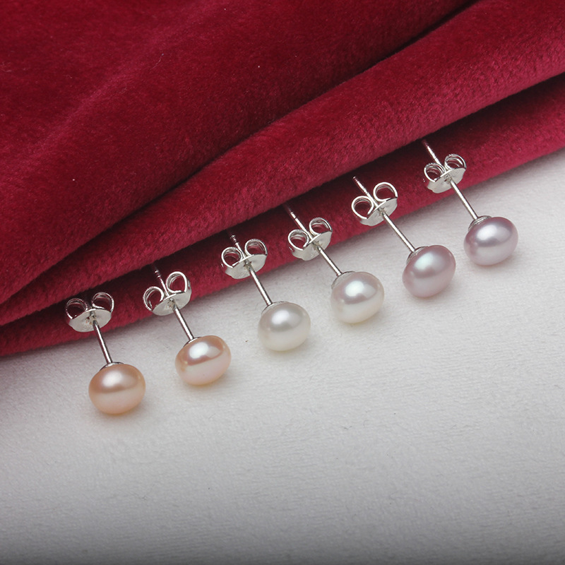 6-12mm freshwater pearl earrings 925 silver pearl earrings earrings natural genuine white pink purple three-color mixed batch