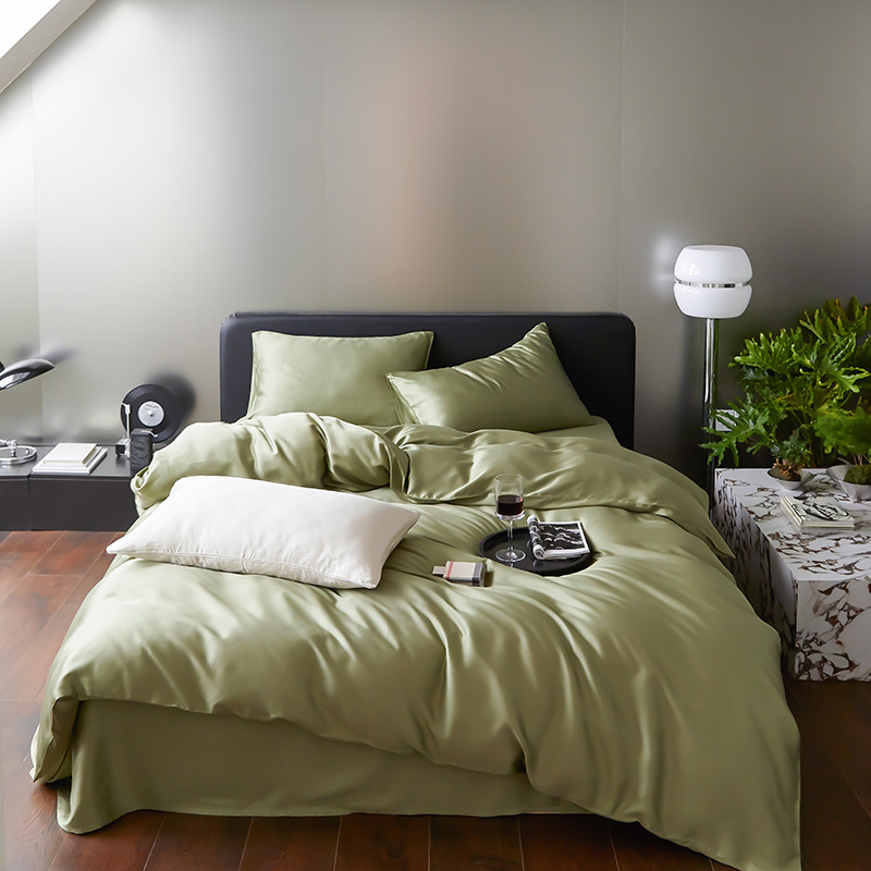 Picture of High-end double-spell Class A Lanjing Tencel four-piece set summer naked sleep cool feeling bed sheet quilt cover solid color Tencel cotton 4