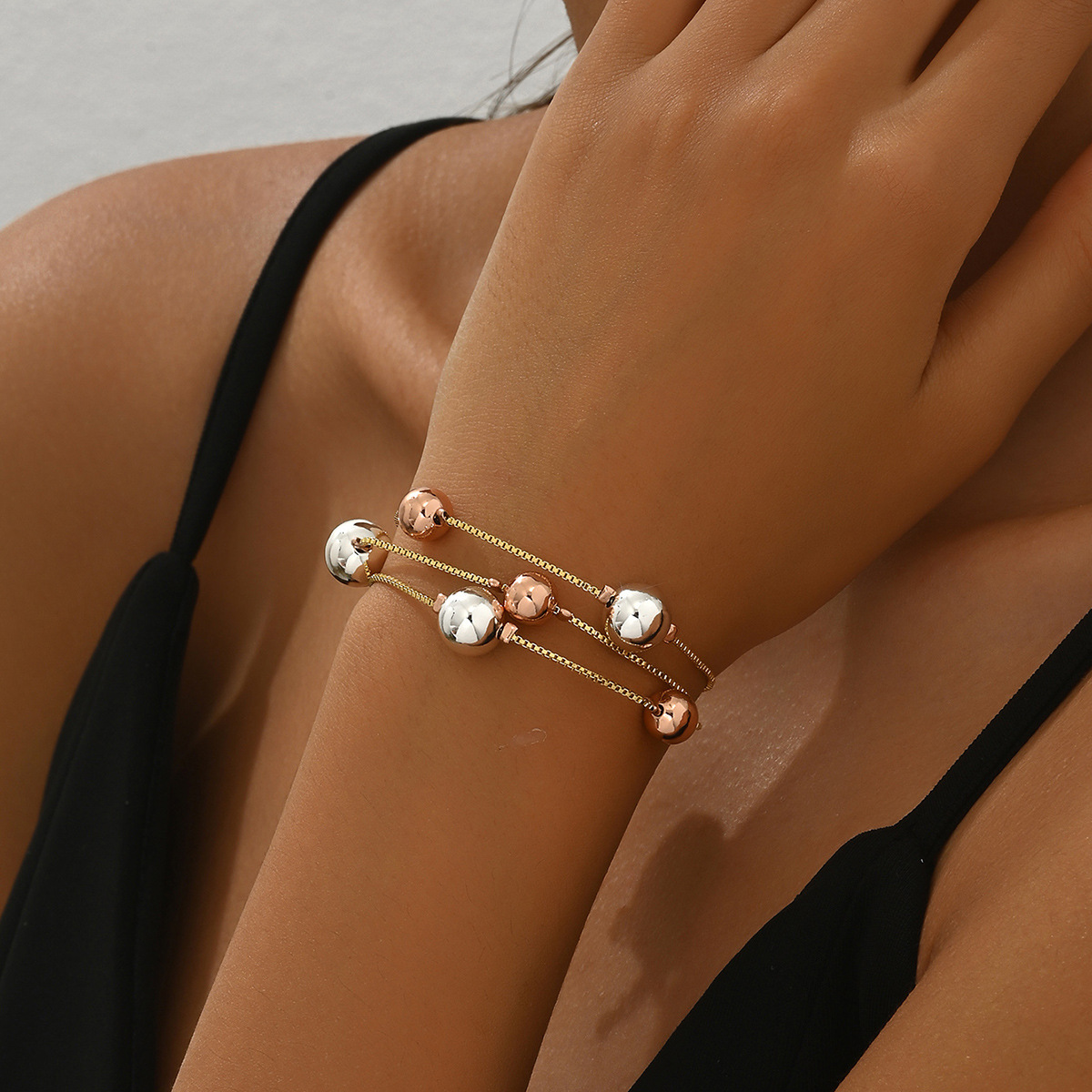 2025 New Round Bead Color Bracelet Women's Multi-layer Cross-border Batch Women's 18K Golden Bracelet Casual Atmospheric Bracelet