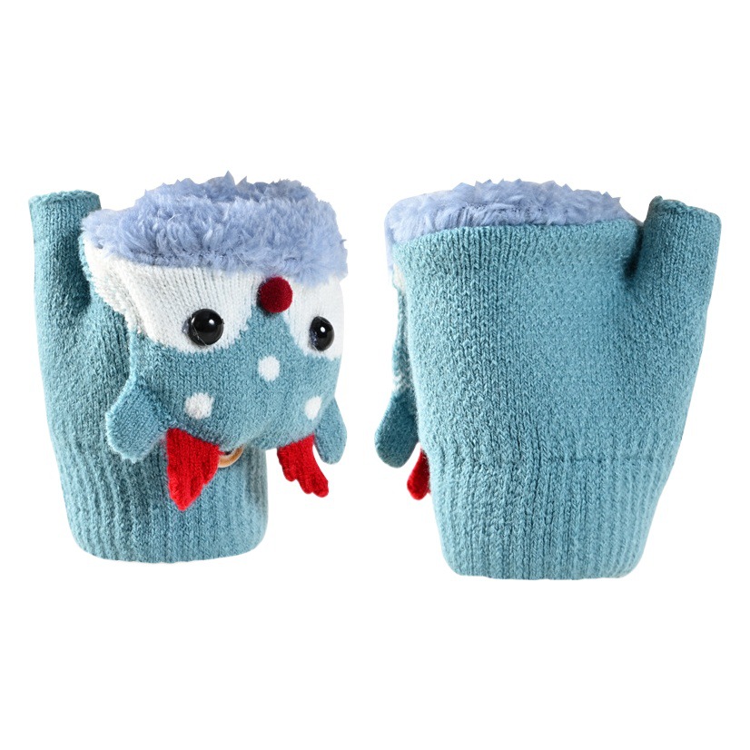 Clearance Children's Gloves for Ages 3-6, Deer Flip-Top Gloves, Half-Finger Gloves for Kindergarten Boys and Girls, Cartoon Thickened Gloves Wholesale