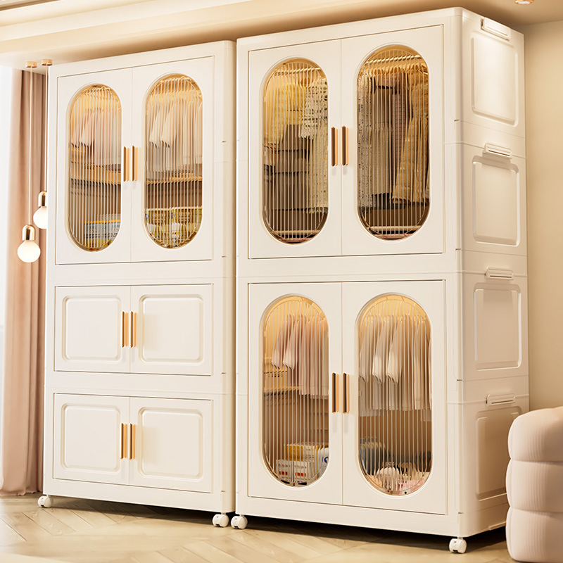 Thickened Hanging Clothes Storage Cabinet Household Plastic Foldable Bedroom Children's Wardrobe Layered Baby Clothes Storage Cabinet