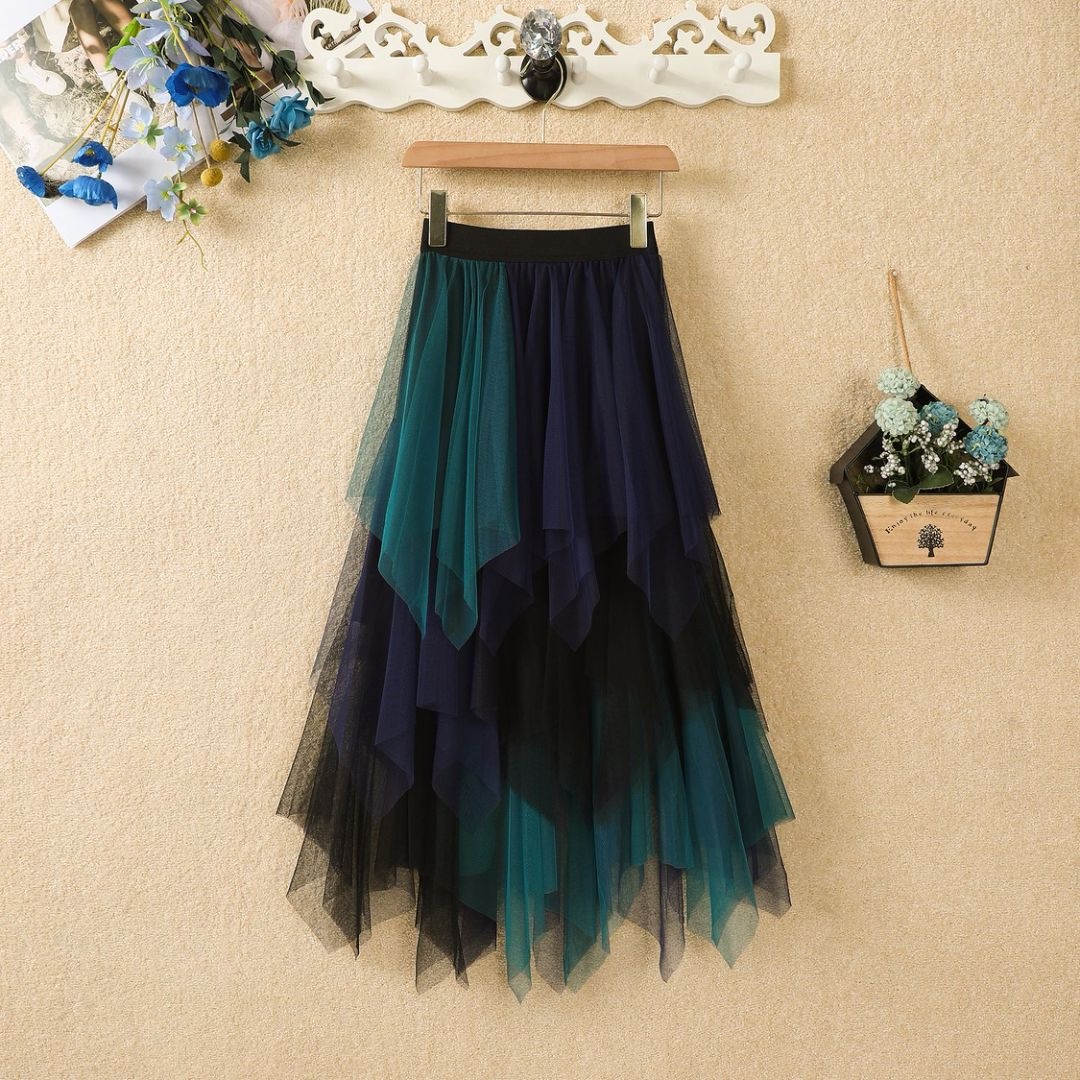 Picture of Irregular Mesh Skirt Women's Mid-length 2025 Spring New Veil Skirt High Waist All-match Slimming Skirt