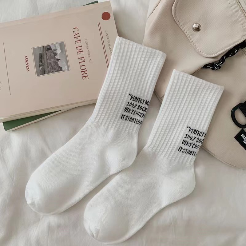 Picture of Socks Women's Autumn and Winter Mid-length Stockings All-match Simple Vertical Stripe Letter Stacked Stockings Fashionable Couple Sports Stockings