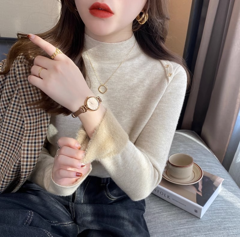 Picture of Women's Half Turtleneck Knitted Bottoming Shirt with Autumn and Winter Style All-In-One Velvet Sweater 2023 New High-Bottom Top