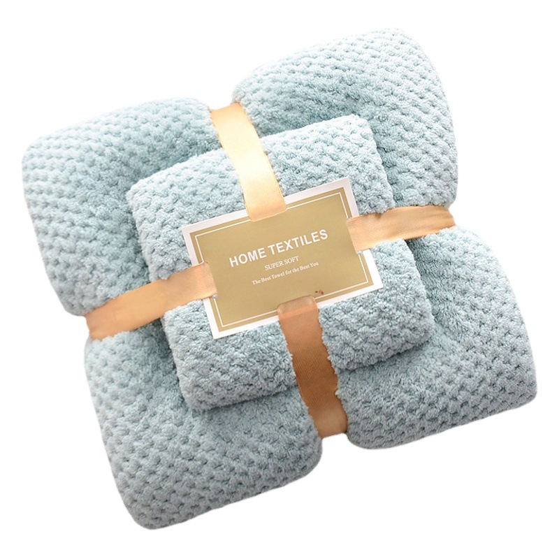 Cross-border supply wholesale pineapple Plaid coral velvet mother towel household adult absorbent towel bath towel suit
