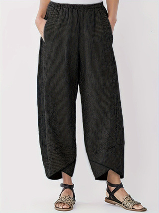 Amazon Solid Color Striped Loose Casual Straight Leg Pants