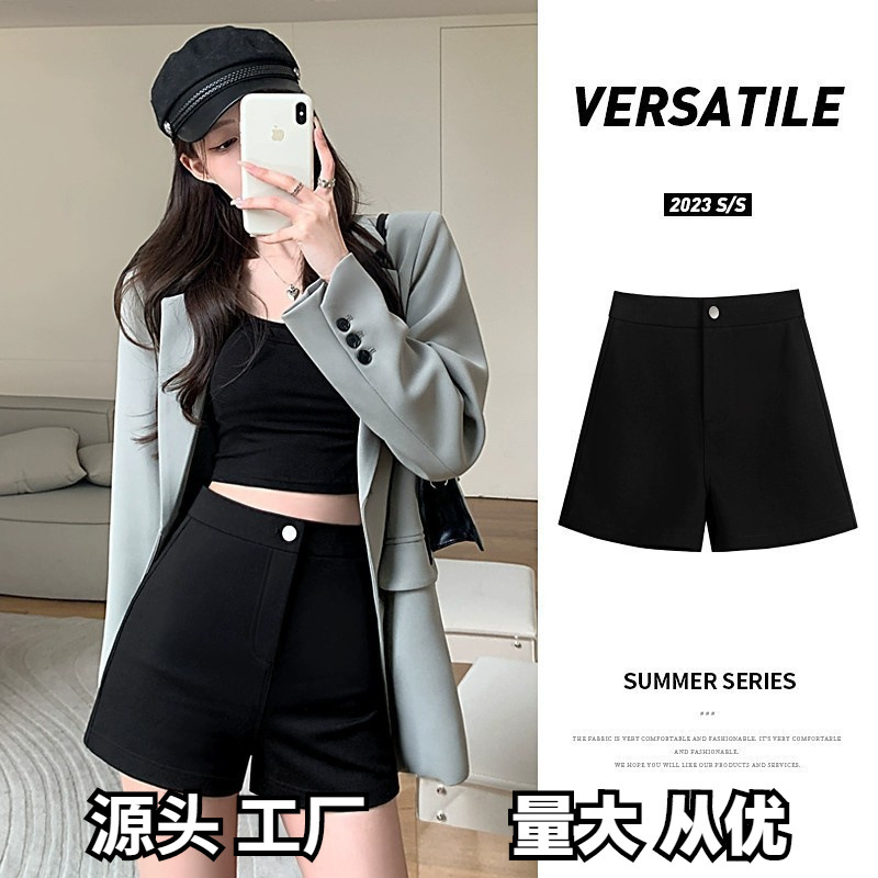Summer Slimming chubby girl Body-Covering Casual Shorts Women's High-Waist plus size Pear-Shaped Small Black A- Shaped Hot Pants