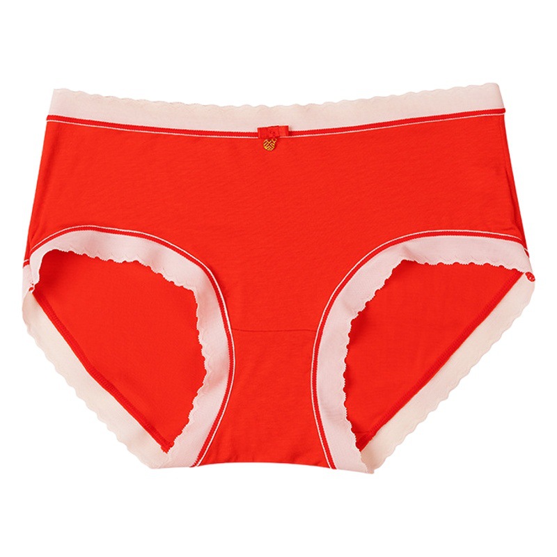 Women's modal Red mid-waist seamless breathable hip-lifting wedding briefs