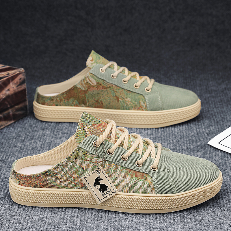 Canvas men's shoes summer fashion all-match slip-on breathable casual cloth shoes men's heel-free half slippers men's fashion shoes