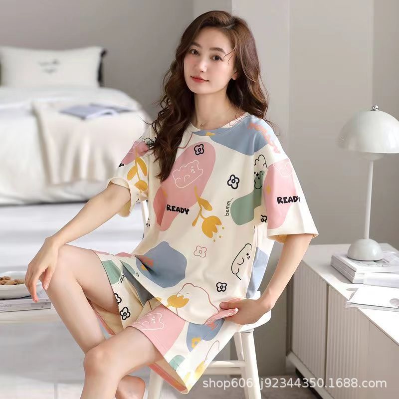2023 New Arrival Pajamas Women's Summer Thin Short-sleeved Cute Korean-style Cartoon Suit Home Wear Outwear Two-piece Suit