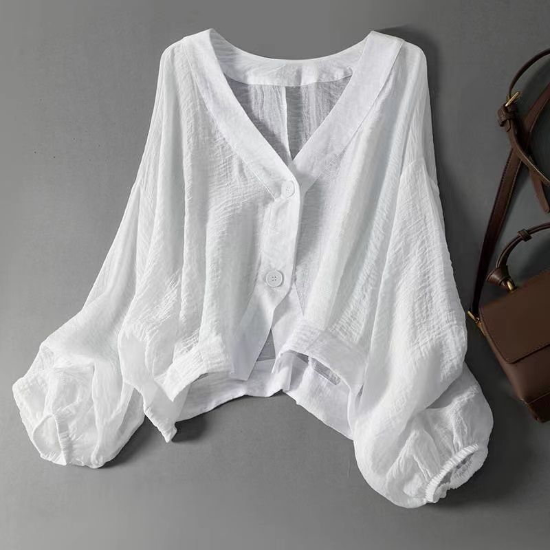 Picture of 2024 Summer Loose Lightweight Short Coat Women's Micro-transparent Flesh-hiding Sun-protective Shirt Casual Age-reducing Long-sleeved Shirt for Women