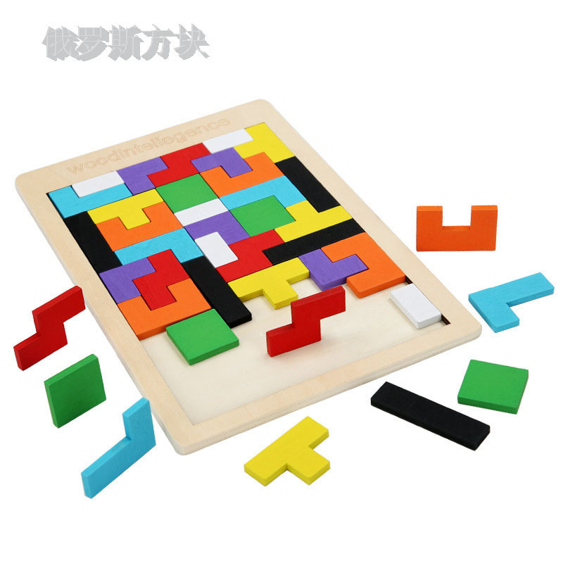 Children's puzzle Tetris early education wooden toys baby color plane jigsaw puzzle building blocks wholesale