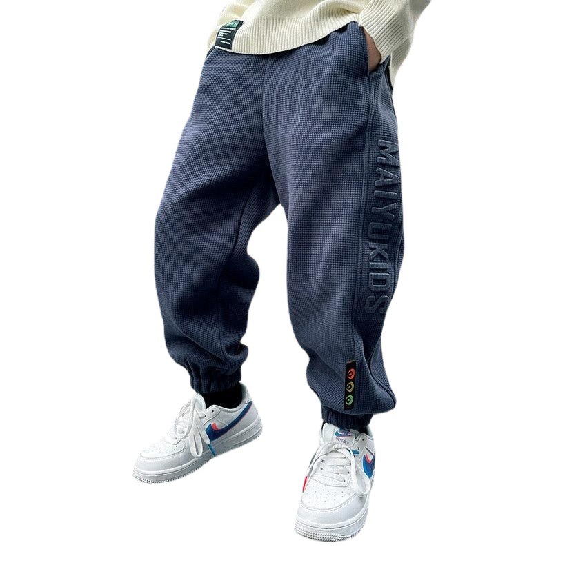 Autumn and Winter Boys' Pants with Fleece Lining, Thickened, Integrated Fleece Harem Pants for Older Children, Children's Casual Pants, Boys' Sports Pants