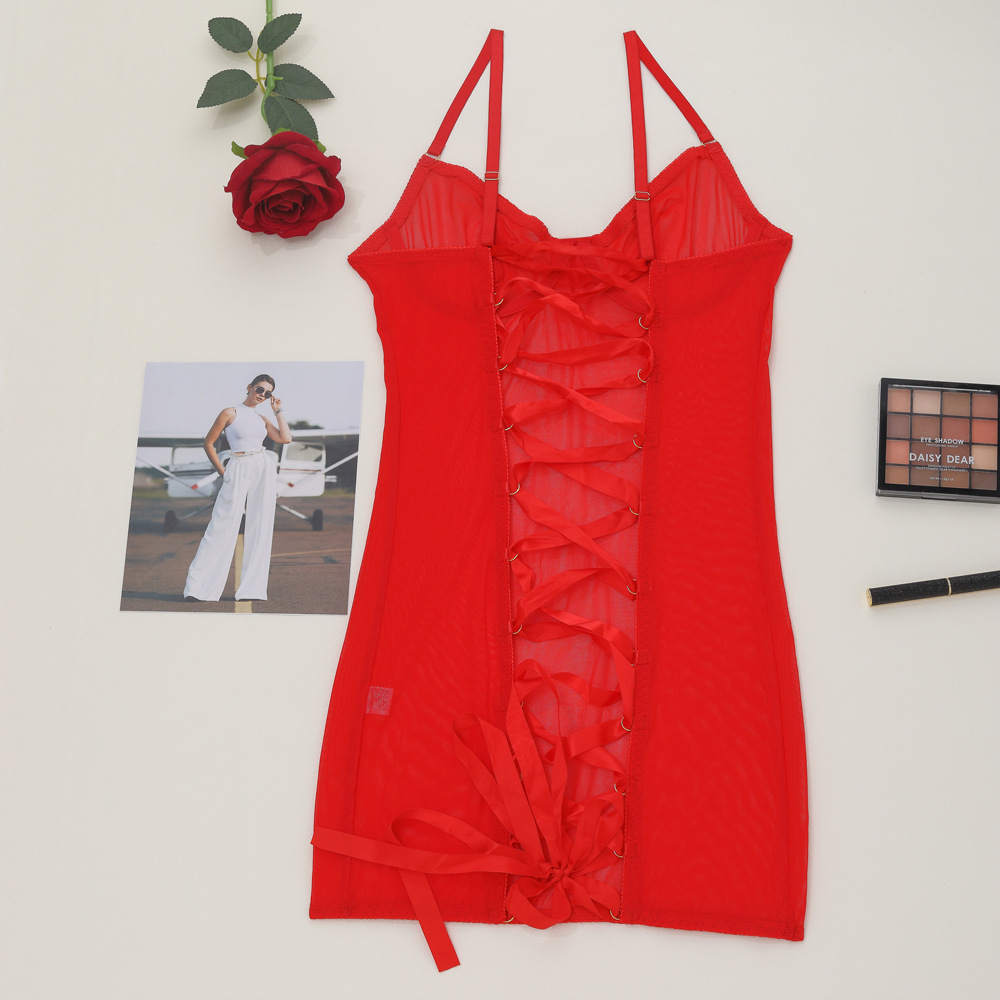 Picture of European and American Steel Ring Mesh Sling Perspective Sexy Cross Lace-Up Backless Sexy Body Shaping Jumpsuit 1517